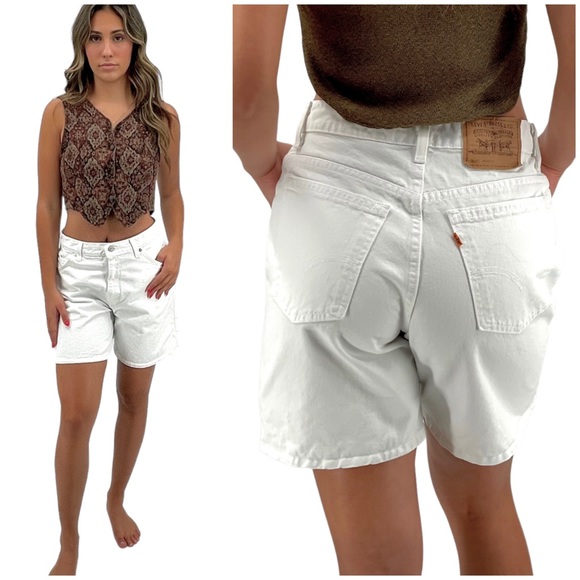 Levi's Pants - Vintage 1996 Levi's Jean Shorts 951 Relaxed Fit White Denim Orange Tab Made USA